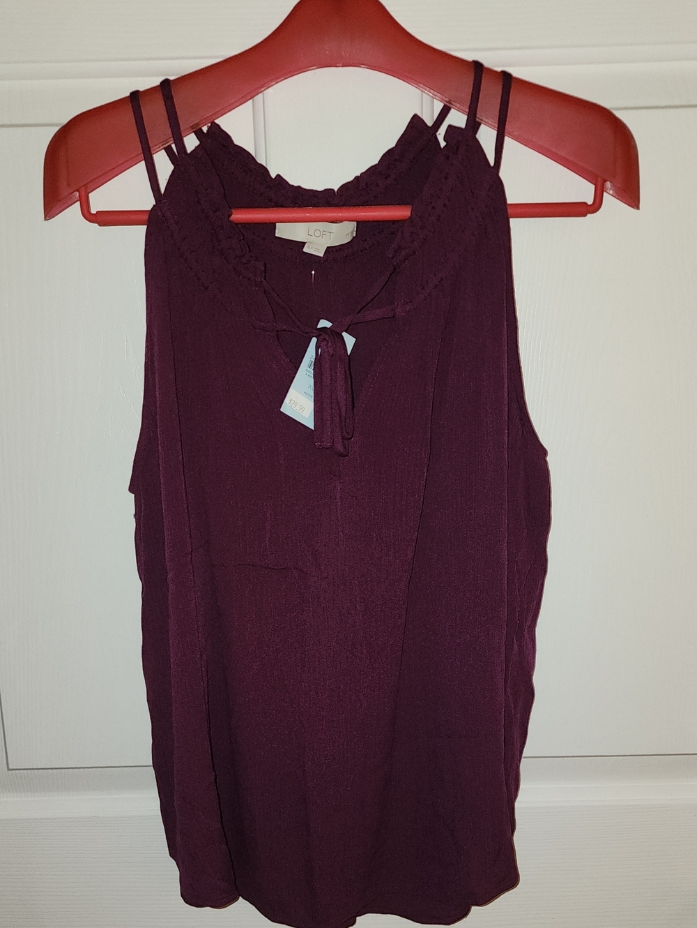 LOFT Plum Double-Strap Tie-Neck Sleeveless Blouse